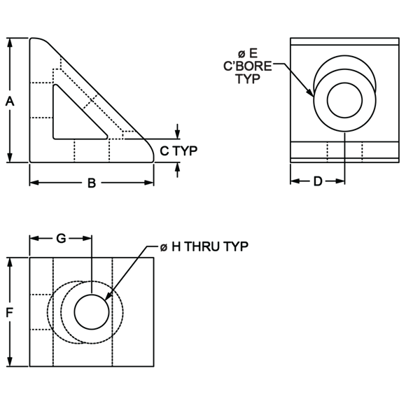 40-4332 - 40 Series 2 Hole - Gusseted Inside Corner Bracket