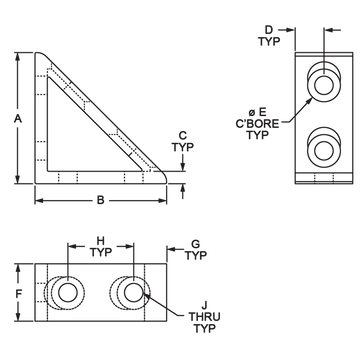 40-4336 - 40 Series 4 Hole - Tall Gusseted Inside Corner Bracket - 0