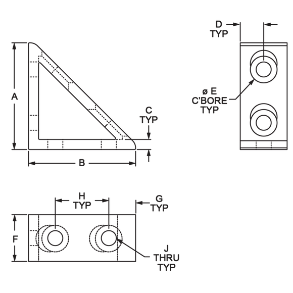 40-4336 - 40 Series 4 Hole - Tall Gusseted Inside Corner Bracket
