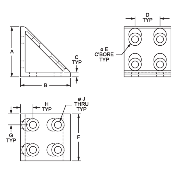 40-4338 - 40 Series 8 Hole - Gusseted Inside Corner Bracket