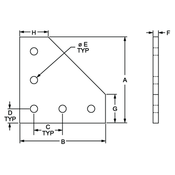 40-4351 - 40 Series 5 Hole - 90 Degree Angled Flat Plate - 0