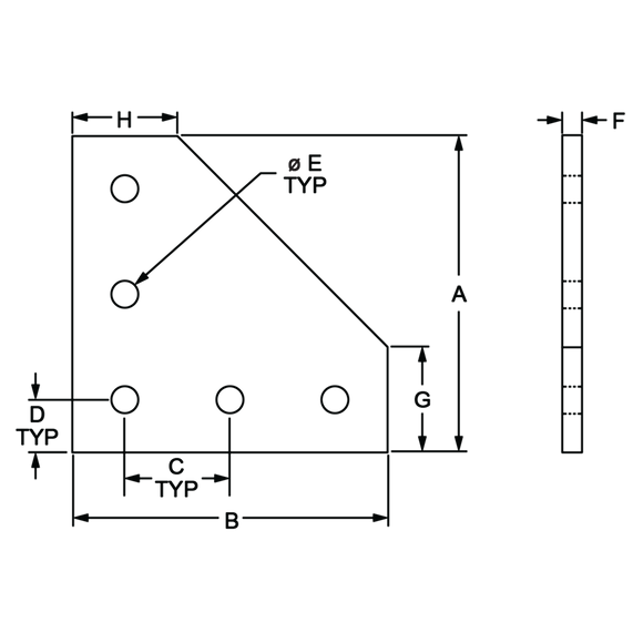 40-4351 - 40 Series 5 Hole - 90 Degree Angled Flat Plate