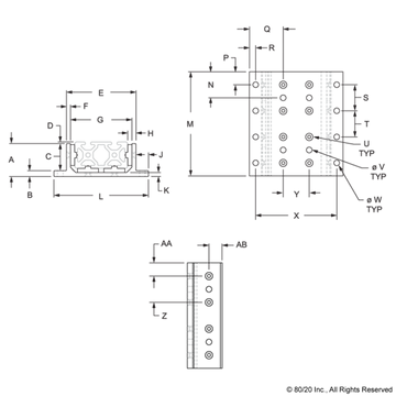 40-6524 - 40 Series 4 Slot Mount - Double Flange Long Standard Linear Bearing with Brake Holes - 0