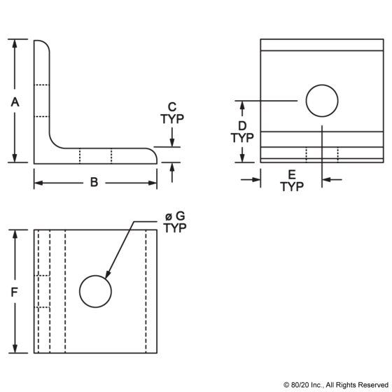 4108 - 10 Series 2 Hole - Lite Inside Corner Bracket