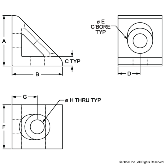 4132 -10 Series 2 Hole - Gusseted Inside Corner Bracket