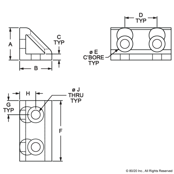 4134 - 10 Series 4 Hole - Wide Gusseted Inside Corner Bracket