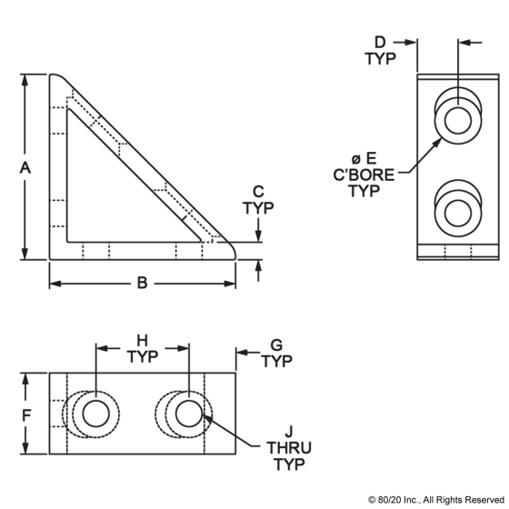 4136 - 10 Series 4 Hole - Tall Gusseted Inside Corner Bracket