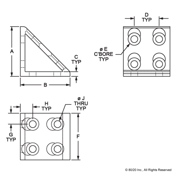 4138 - 10 Series 8 Hole - Gusseted Inside Corner Bracket