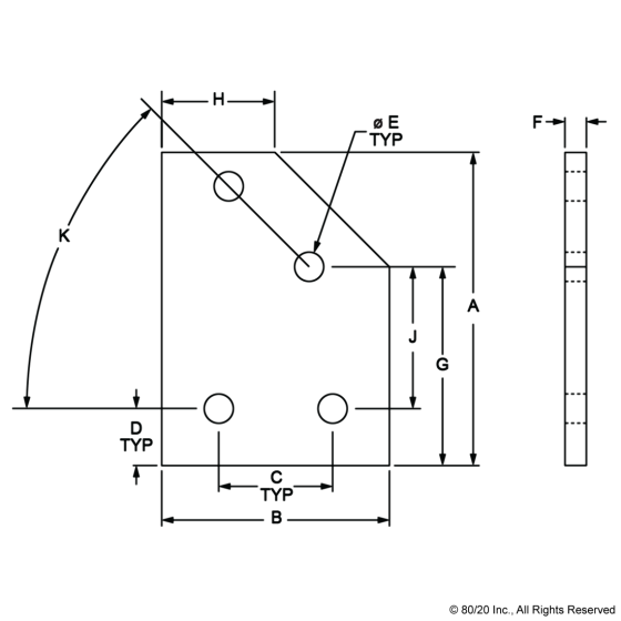 4145 - 10 Series 4 Hole - 45 Degree Angled Flat Plate