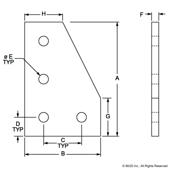 4150 - 10 Series 4 Hole - 90 Degree Angled Flat Plate
