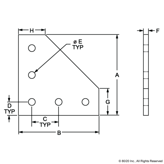 4151 - 10 Series 5 Hole - 90 Degree Angled Flat Plate
