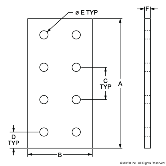 4165 - 10 Series 8 Hole - Rectangular Flat Plate
