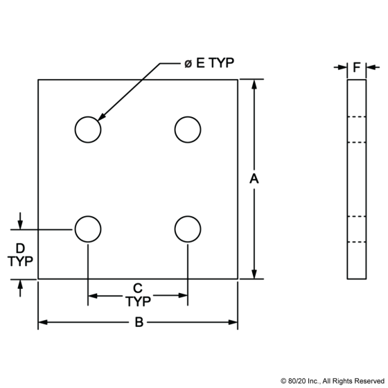 4167 - 10 Series 4 Hole - Square Flat Plate