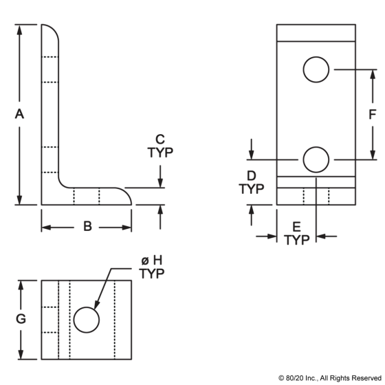 4176 - 10 Series 3 Hole - Inside Corner Bracket
