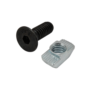 3407 -  Bolt Assembly: 1/4-20 x .750" Black FHSCS with Standard Drop-In T-Nut - Bright Zinc