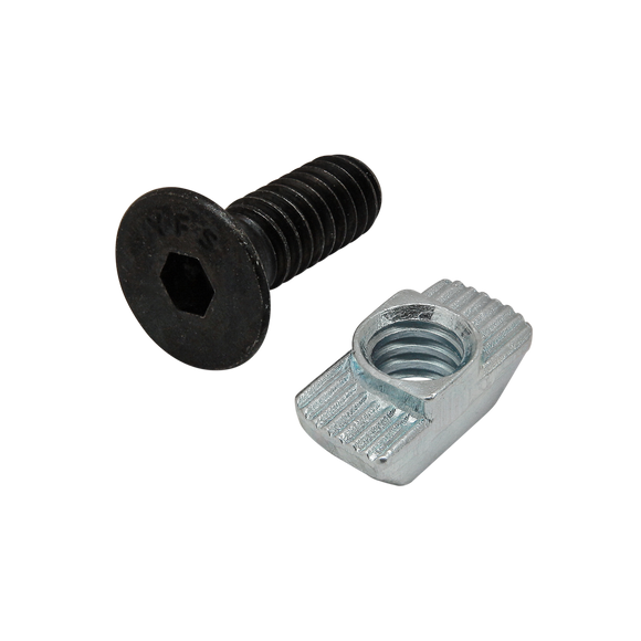3407 -  Bolt Assembly: 1/4-20 x .750" Black FHSCS with Standard Drop-In T-Nut - Bright Zinc