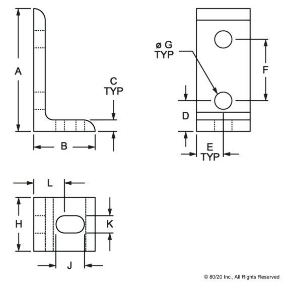 4250 - 10 Series 3 Hole - Slotted Inside Corner Bracket
