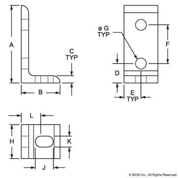4250 - 10 Series 3 Hole - Slotted Inside Corner Bracket - 0