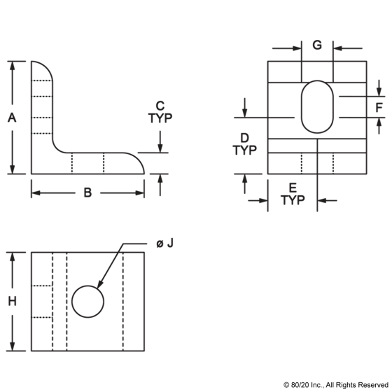 4265 - 10 Series 2 Hole - Slotted Inside Corner Bracket