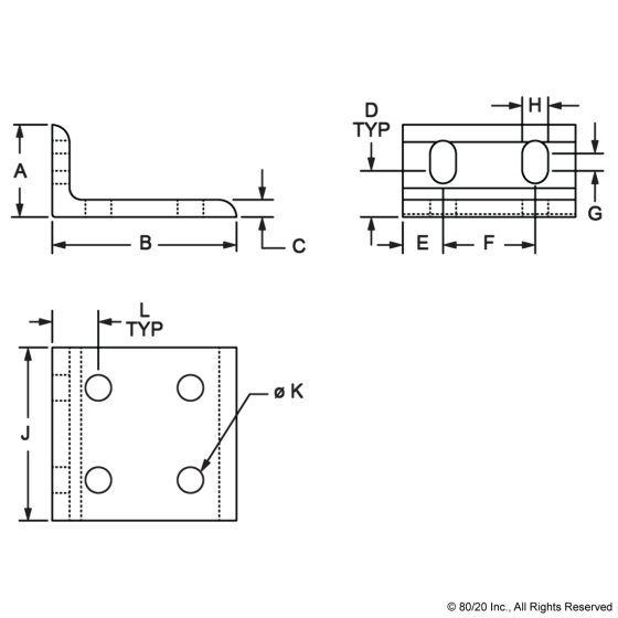 4285 - 15 Series 6 Hole - Slotted Inside Corner Bracket