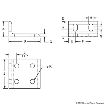 4285 - 15 Series 6 Hole - Slotted Inside Corner Bracket - 0
