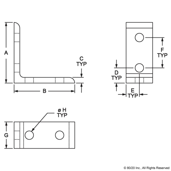 4301 - 15 Series & Ready Tube 4 Hole - Tall Inside Corner Bracket