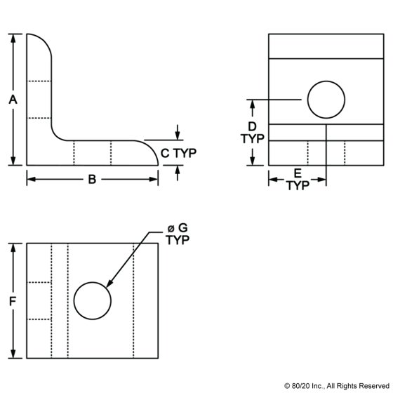 4302-BLACK - 15 Series 2 Hole - Inside Corner Bracket