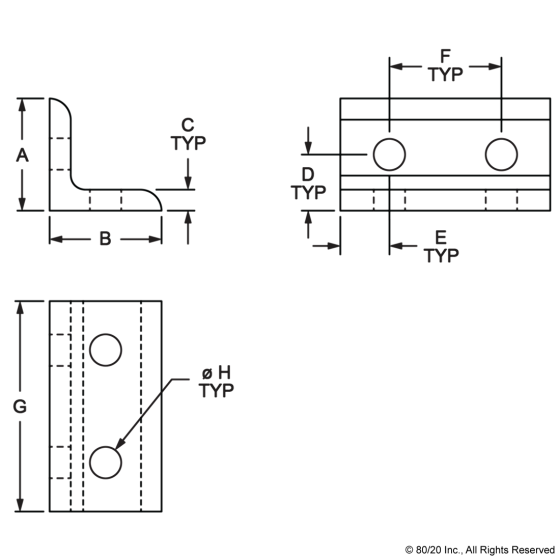 4303 - 15 Series 4 Hole - Wide Inside Corner Bracket