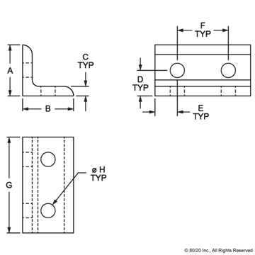 4303 - 15 Series 4 Hole - Wide Inside Corner Bracket - 0