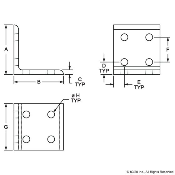 4304 - 15 Series 8 Hole - Inside Corner Bracket