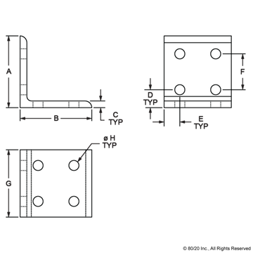 4304 - 15 Series 8 Hole - Inside Corner Bracket - 0