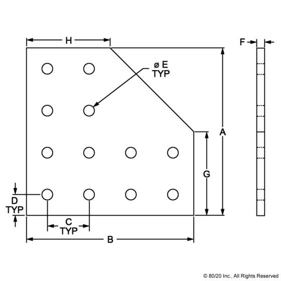 4328 - 15 Series 12 Hole - 90 Degree Angled Flat Plate