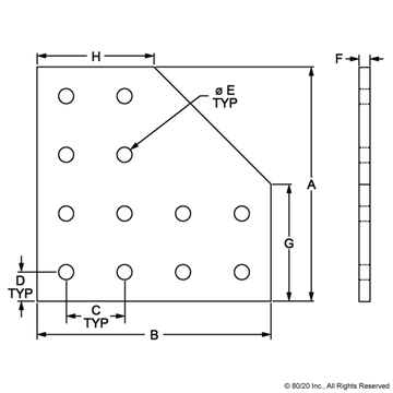 4328 - 15 Series 12 Hole - 90 Degree Angled Flat Plate - 0