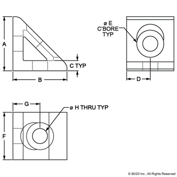 4332 - 15 Series 2 Hole - Gusseted Inside Corner Bracket - 0