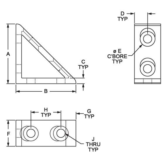 4336-BLACK - 15 Series 4 Hole - Tall Gusseted Inside Corner Bracket