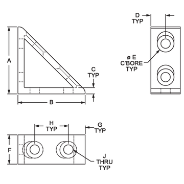 4336-BLACK - 15 Series 4 Hole - Tall Gusseted Inside Corner Bracket - 0