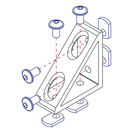 4336-BLACK - 15 Series 4 Hole - Tall Gusseted Inside Corner Bracket