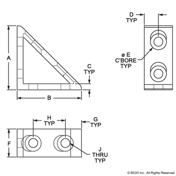 4336 -15 Series & Ready Tube 4 Hole - Tall Gusseted Inside Corner Bracket - 0