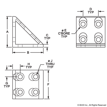 4338 - 15 Series 8 Hole - Gusseted Inside Corner Bracket - 0
