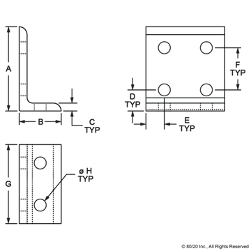 4375 - 15 Series 6 Hole - Wide 2x4 Inside Corner Bracket - 0