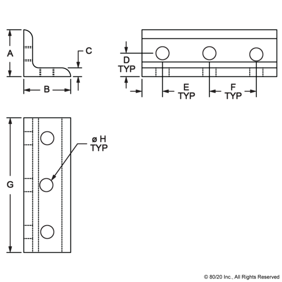 4415 - 15 Series 6 Hole - Wide 3x3 Inside Corner Bracket