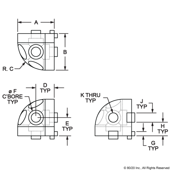 4441 - 15 Series 3 Way - Rounded Corner Connector