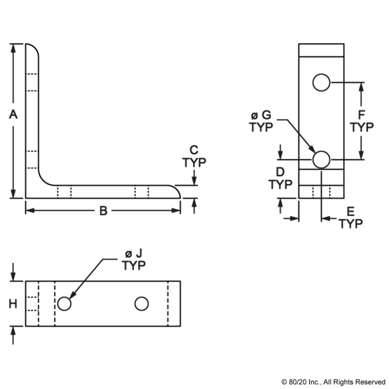 4504 - 10 to 15 Series 4 Hole - Tall Transition Inside Corner Bracket