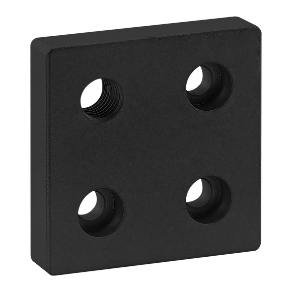 25-2142-BLACK -  25 Series 4 Hole - Offset Tap Base Plate: 50mm x 50mm with M10 Corner Tap