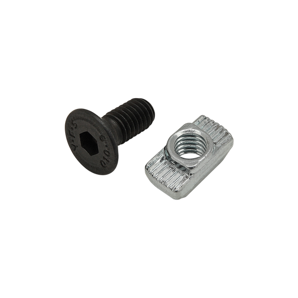 75-3585 -  Bolt Assembly: M6 x 14.00mm Black FHSCS with Standard Drop-In T-Nut - Bright Zinc