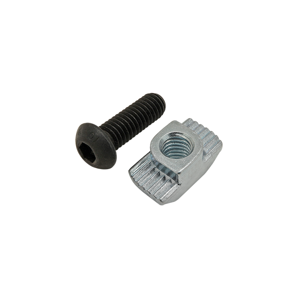 75-3482 -  Bolt Assembly: M6 x 18.00mm Black BHSCS with Standard Drop-In T-Nut - Bright Zinc