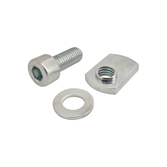3816 -  Bolt Assembly: M8 x 20.00mm Bright SHCS with Washer and Slide-In Economy T-Nut - Offset Thread - Bright Zinc