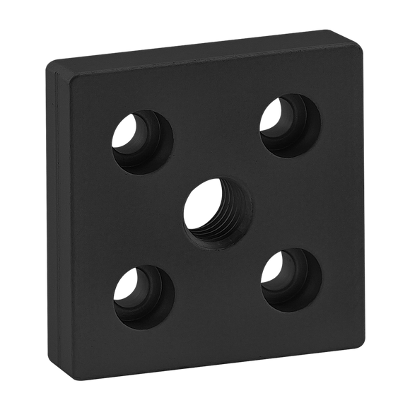 25-2139-BLACK -  25 Series 5 Hole - Center Tap Base Plate: 50mm x 50mm with M12 Tap