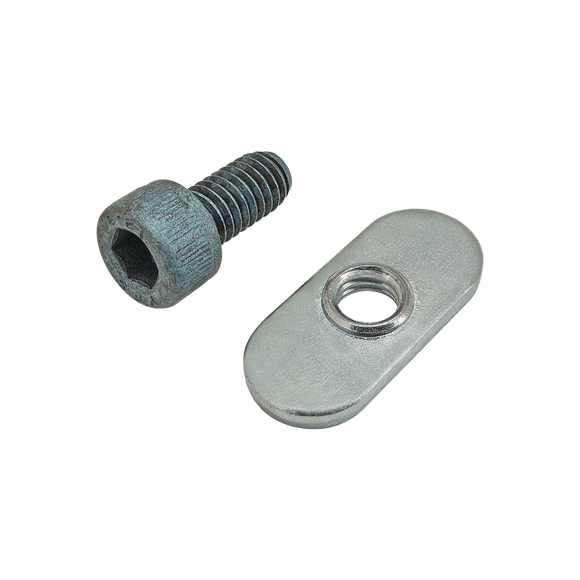 75-3412 -  Bolt Assembly: M6 x 12.00mm Blue SHCS with Slide-In Economy T-Nut - Centered Thread - Bright Zinc
