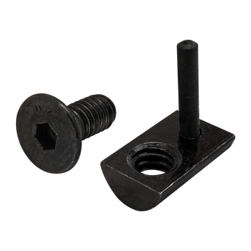 3524 -  Bolt Assembly: 1/4-20 x .625" Black FHSCS and Roll-In T-Nut with Flex Handle - Black Zinc